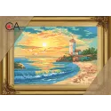 Kit Tapisserie avec toile imprimée 22x30 Phare au Coucher du Soleil CDA6159K