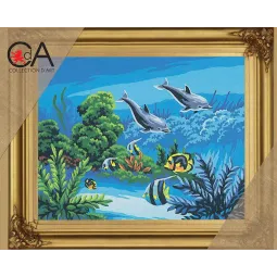 Gobelin-Set mit bedruckter Leinwand 22x30 Delfinpaar CDA6148K