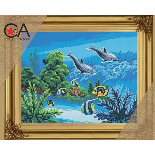 Kit de tapisserie avec toile imprimée 22x30 Paire de dauphins CDA6148K