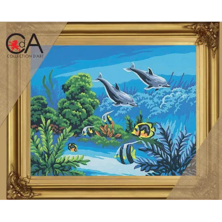 Kit de tapisserie avec toile imprimée 22x30 Paire de dauphins CDA6148K
