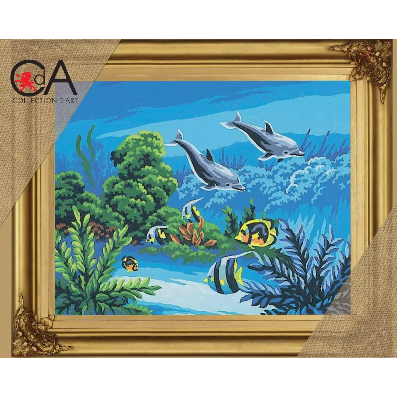 Kit de tapisserie avec toile imprimée 22x30 Paire de dauphins CDA6148K
