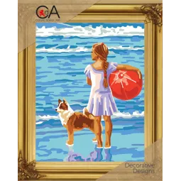 Kit de tapisserie avec toile imprimée 22x30 Fille au bord de la mer CDA6322K