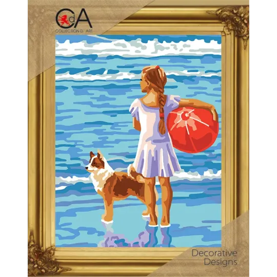 Kit de tapisserie avec toile imprimée 22x30 Fille au bord de la mer CDA6322K