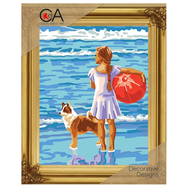 Kit de tapisserie avec toile imprimée 22x30 Fille au bord de la mer CDA6322K