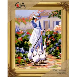 Gobelin-Set mit bedruckter Leinwand 20x30 Gänsemädchen CDA6033K