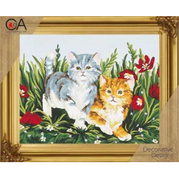 Gobelin-Set mit bedruckter Leinwand 22x30 Spielerische Kätzchen CDA6032K