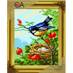 Kit Tapisserie avec toile imprimée 22x30 Oiseau avec nid CDA6290K