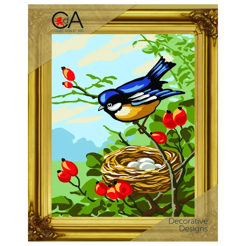 Kit Tapisserie avec toile imprimée 22x30 Oiseau avec nid CDA6290K