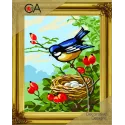 Gobelin-Set mit bedruckter Leinwand 22x30 Vogel mit Nest CDA6290K