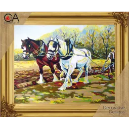 Gobelin-Set mit bedruckter Leinwand 22x30 Clydesdales at Work CDA6251K