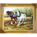 Gobelin-Set mit bedruckter Leinwand 22x30 Clydesdales at Work CDA6251K