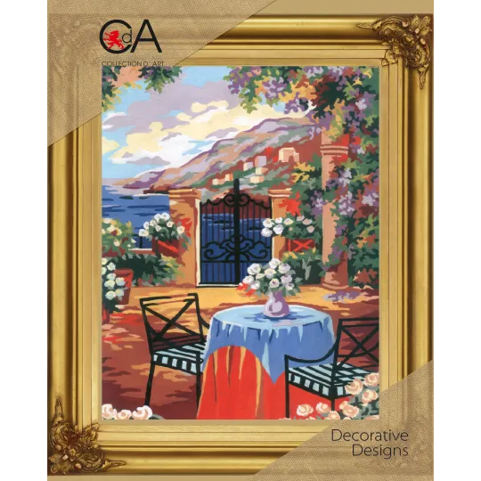 Gobelin-Set mit bedruckter Leinwand 22x30 Die Terrasse CDA6193K