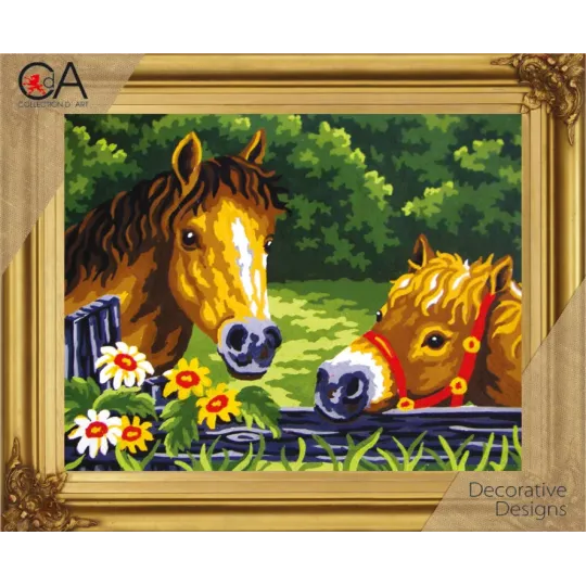 Tapestry Kit with printed canvas 22x30 Ponies at the Fence CDA6235K
