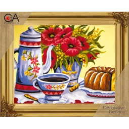 Gobeleno rinkinys su spausdintu drobės 22x30 Aguonos prie Coffee Time CDA6234K