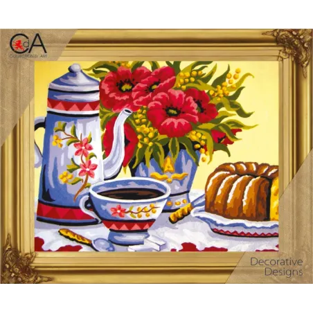 Gobelin-Set mit bedruckter Leinwand 22x30 Mohnblumen bei Coffee Time CDA6234K