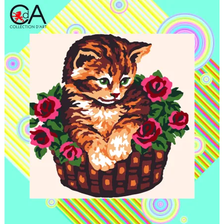 Tapestry Kit with printed canvas 19x19 Kitten in Basket CDA4013K