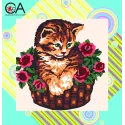Kit de tapisserie avec toile imprimée 19x19 Chaton dans un panier CDA4013K