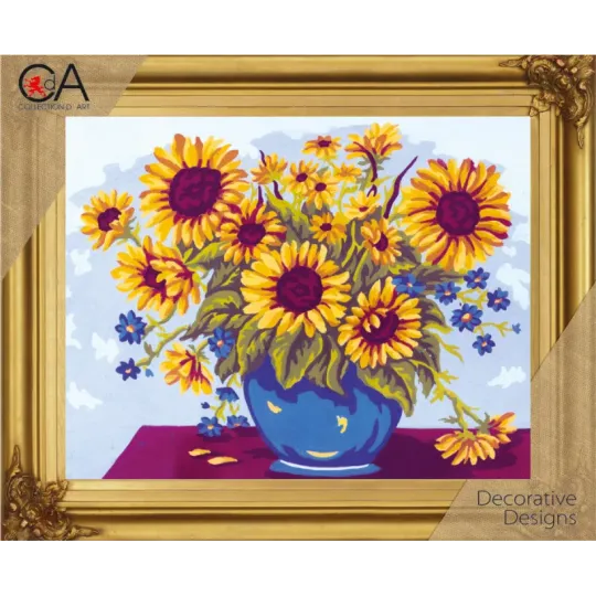 Tapestry Kit with printed canvas 22x30 Sunflowers in Blue Bowl CDA6226K