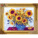 Kit de tapisserie avec toile imprimée 22x30 Tournesols dans un bol bleu CDA6226K