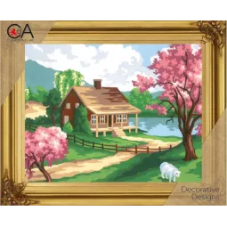 Kit de tapisserie avec toile imprimée 22x30 Scène de printemps CDA6186K