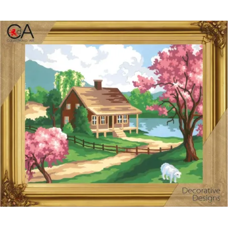 Kit de tapisserie avec toile imprimée 22x30 Scène de printemps CDA6186K