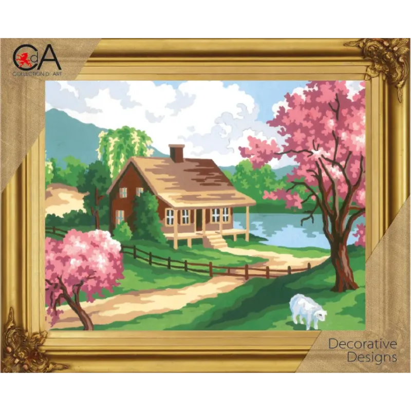 Kit de tapisserie avec toile imprimée 22x30 Scène de printemps CDA6186K