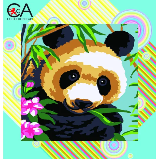 Kit de tapisserie avec toile imprimée 19x19 Panda CDA4011K