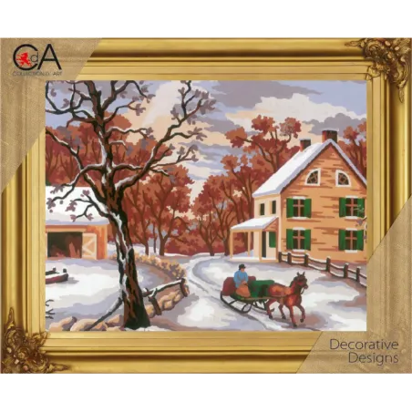 Kit de tapisserie avec toile imprimée 22x30 Scène d'hiver CDA6189K