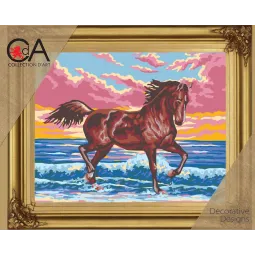 Kit de tapisserie avec toile imprimée 30x22 Cheval sur la plage CDA6031K