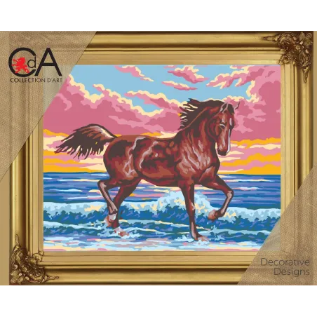 Kit de tapisserie avec toile imprimée 30x22 Cheval sur la plage CDA6031K