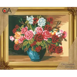 Tapestry Kit with printed canvas 22x30 Bowl of Roses CDA6117K