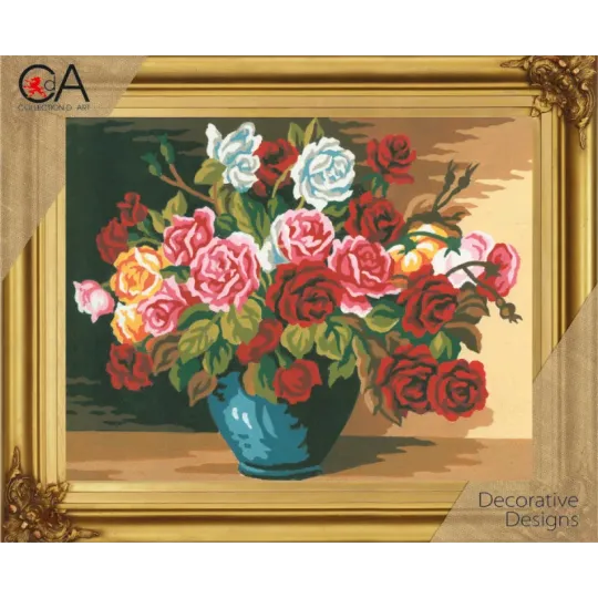 Kit de tapisserie avec toile imprimée 22x30 Bol de Roses CDA6117K