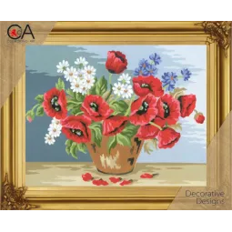 Tapestry Kit with printed canvas 20x30 Field Flowers in Pottery CDA6116K