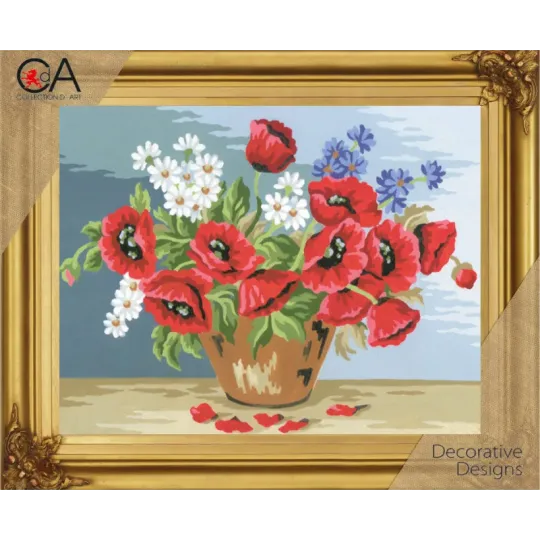 Kit de tapisserie avec toile imprimée 20x30 Fleurs des champs en poterie CDA6116K