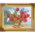 Kit de tapisserie avec toile imprimée 20x30 Fleurs des champs en poterie CDA6116K
