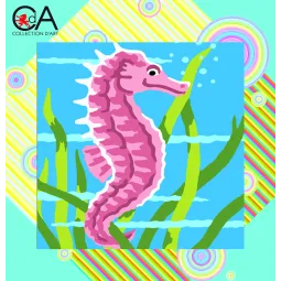 Gobelin-Set mit bedruckter Leinwand 19x19 Seepferdchen CDA4005K