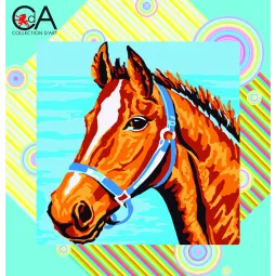 Kit tapisserie avec toile imprimée 19x19 Tête de cheval CDA4012K