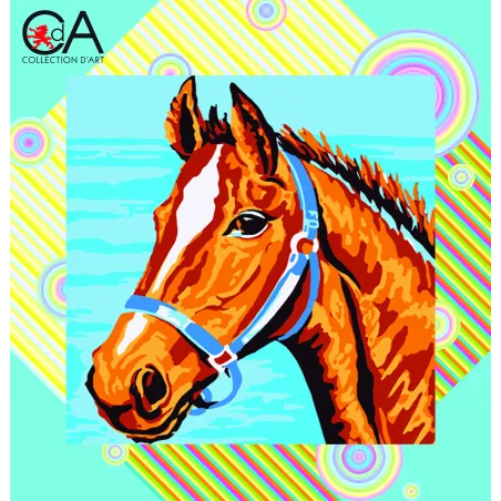 Kit tapisserie avec toile imprimée 19x19 Tête de cheval CDA4012K