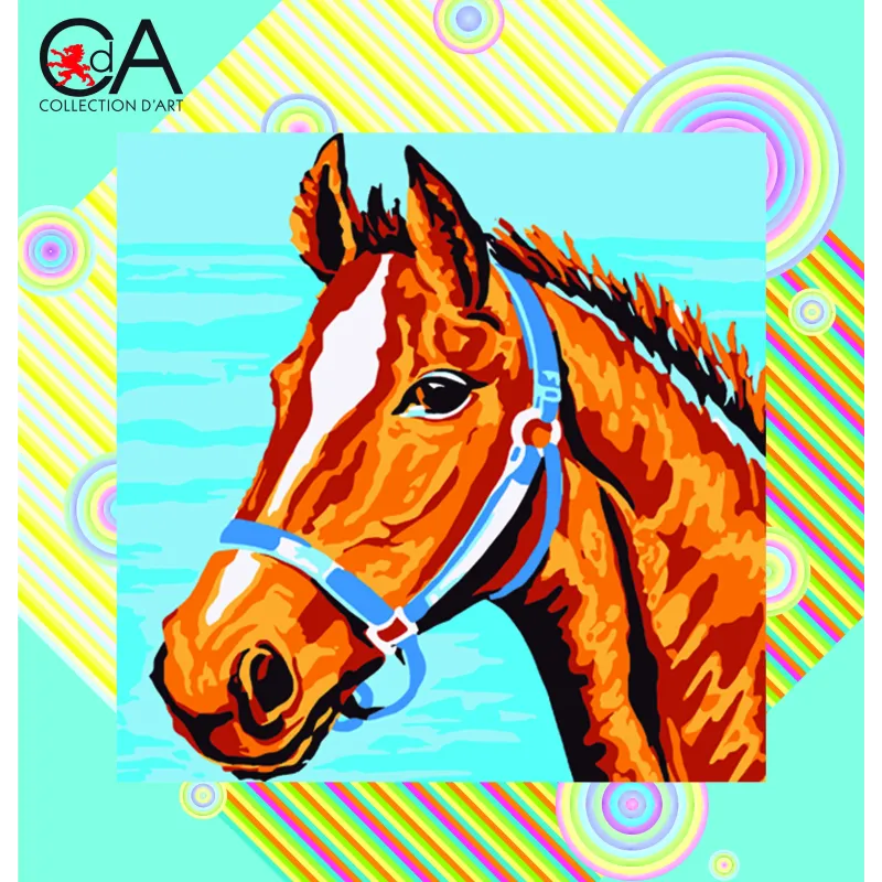 Kit tapisserie avec toile imprimée 19x19 Tête de cheval CDA4012K