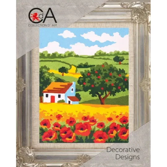 Kit de tapisserie avec toile imprimée 14x18 Champ de coquelicots CDA3147K