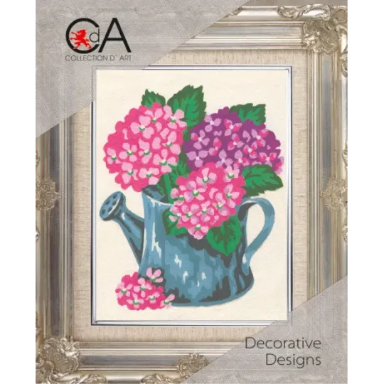 Kit de tapisserie avec toile imprimée 14x18 Hortensias CDA3142K