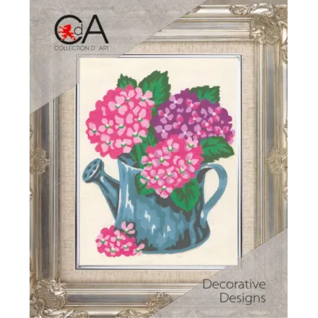 Kit de tapisserie avec toile imprimée 14x18 Hortensias CDA3142K