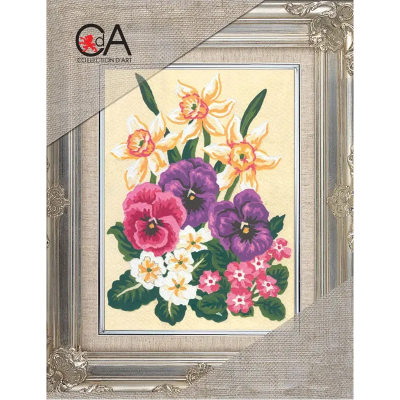 Kit de tapisserie avec toile imprimée 14x18 Narcisses et Pensées CDA3117K