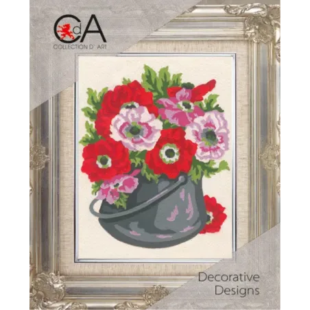 Tapestry Kit with printed canvas 14x18 Pot of Anemones CDA3144K