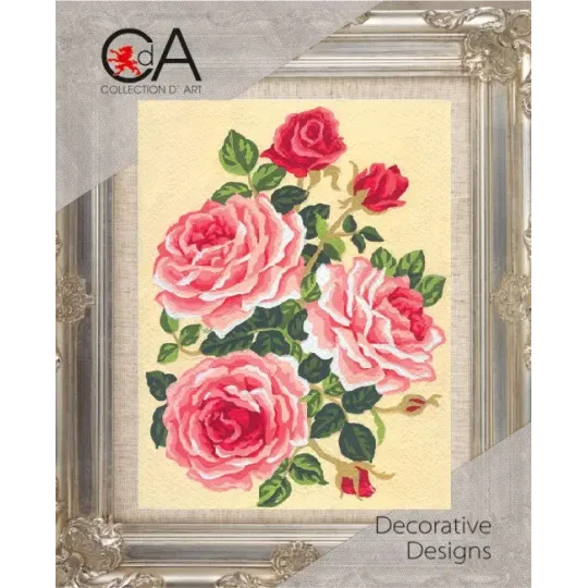Tapestry Kit with printed canvas 14x18 Roses and Rose Buds CDA3118K