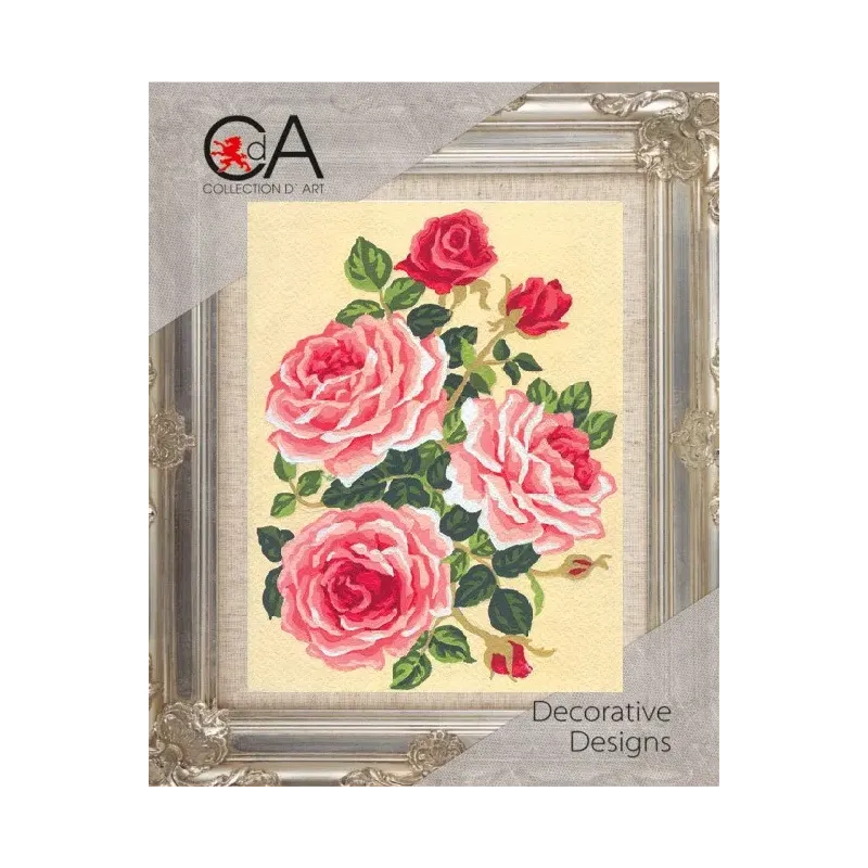 Tapestry Kit with printed canvas 14x18 Roses and Rose Buds CDA3118K