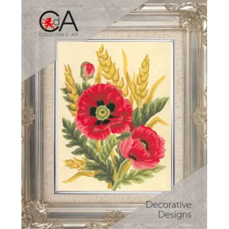 Tapestry Kit with printed canvas 14x18 Poppies and Wheat CDA3116K