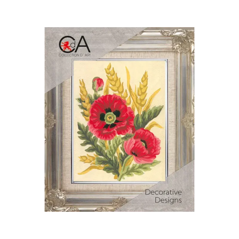 Kit de tapisserie avec toile imprimée 14x18 Coquelicots et Blé CDA3116K