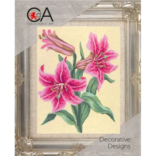 Gobeleno rinkinys su spausdintu drobe 14x18 Pink Lillies CDA3106K