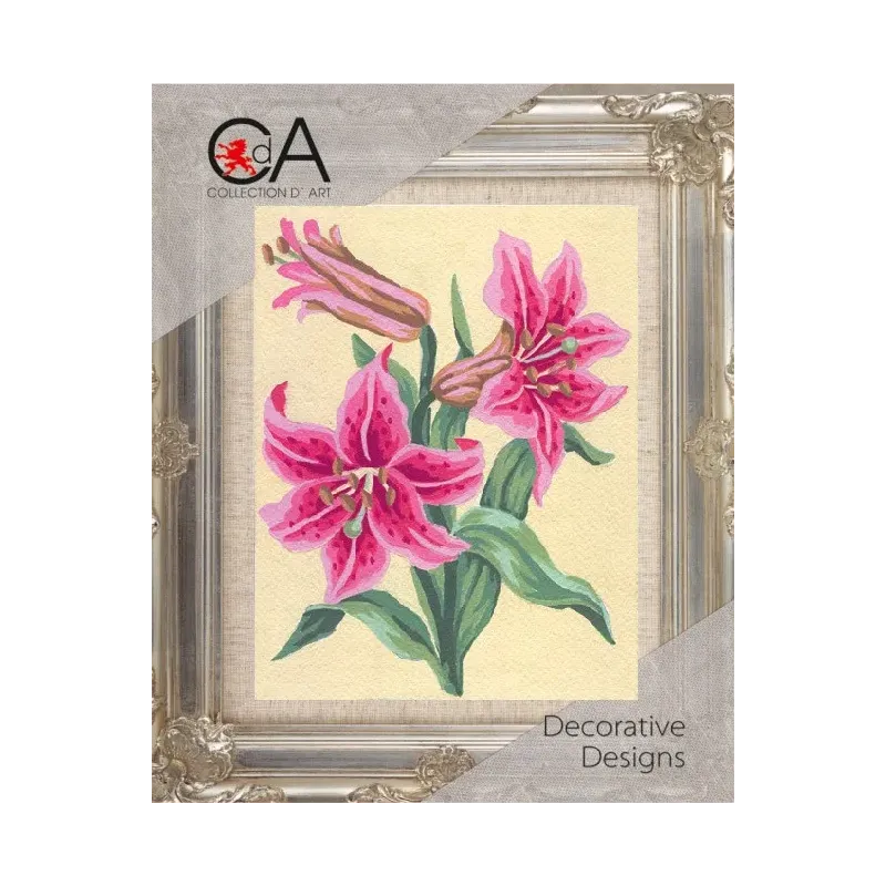 Tapestry Kit with printed canvas 14x18 Pink Lillies CDA3106K